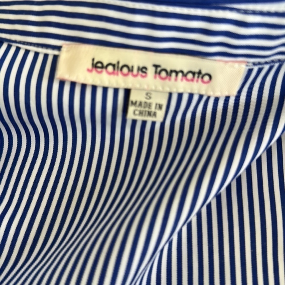 Jealous Tomato Dress shirt blue and white floral stripe Size S - Picture 9 of 9